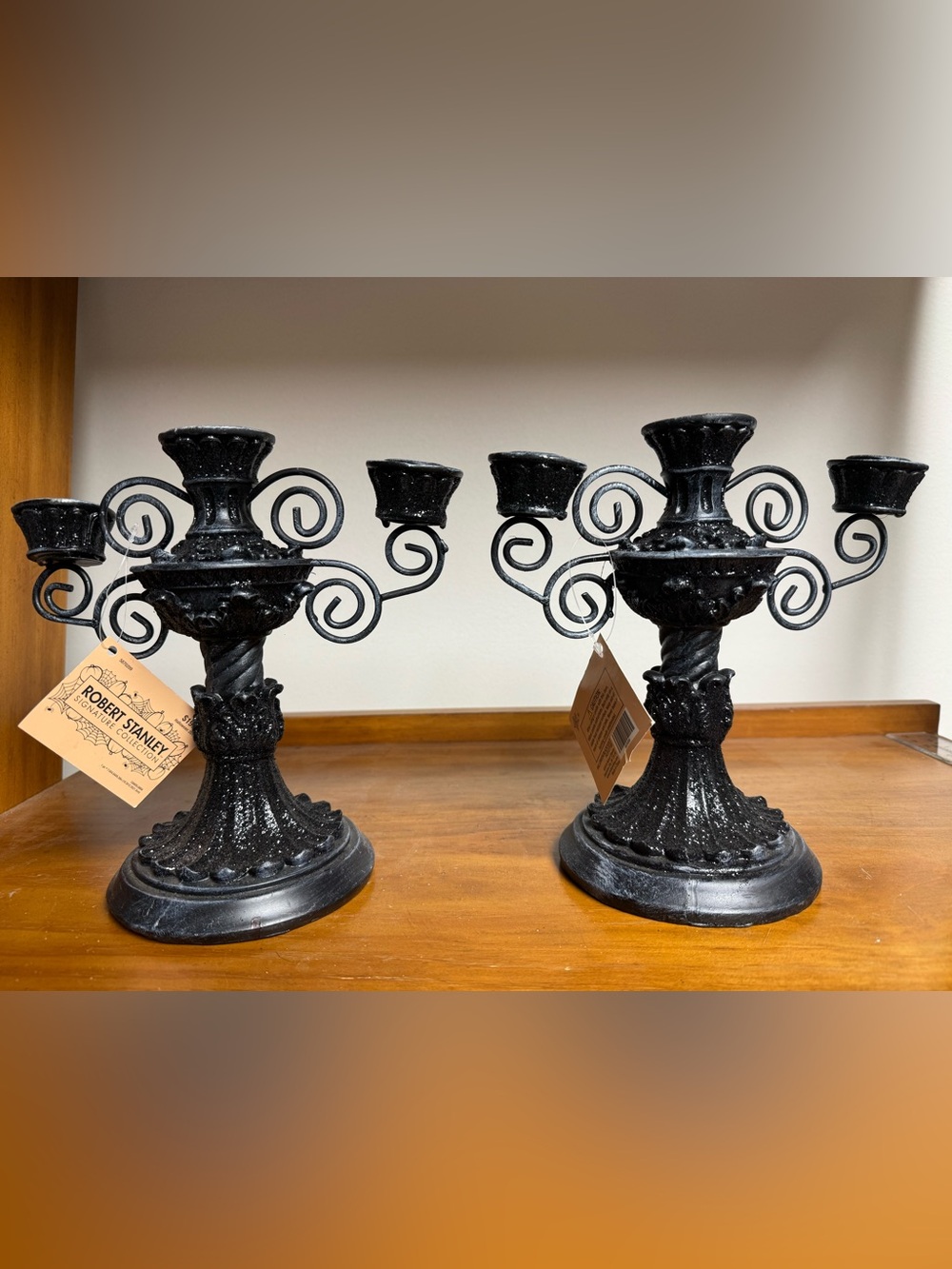 Black Metal 5-Arm Candelabra Pair - Decorative Candle Holders